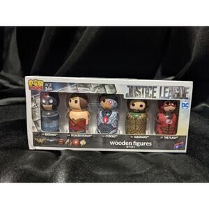 DC Justice League Set 5 Wood Figures Batman Wonder Woman Cyborg Aquaman Flash